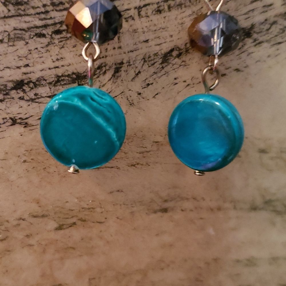 Malachite with Iridescent Beads Dangling Hook Earrings - Picture 2 of 5